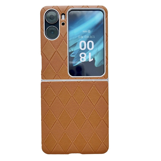 For OPPO Find N2 Flip Pearlescent Paint Diamond Shaped Checkered Leather Phone Case(Brown) - Find N2 Flip Cases by buy2fix | Online Shopping UK | buy2fix