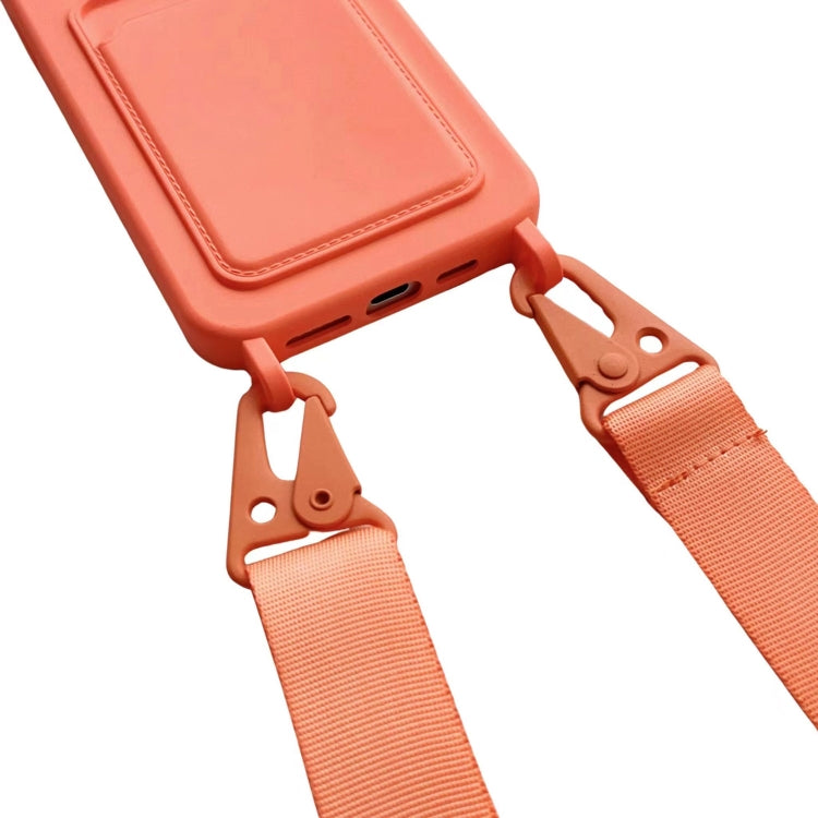 For iPhone 16 Card Slot Liquid Silicone Phone Case with Lanyard(Orange) - iPhone 16 Cases by buy2fix | Online Shopping UK | buy2fix