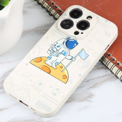 For iPhone 16 Plus Astronaut Pattern Silicone Straight Edge Phone Case(Planet Landing-White) - iPhone 16 Plus Cases by buy2fix | Online Shopping UK | buy2fix