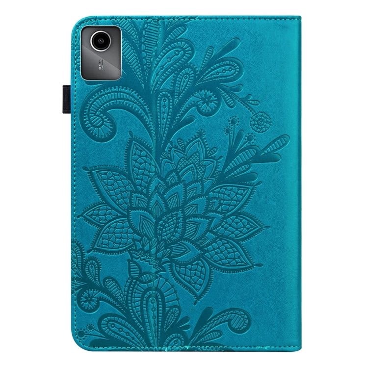 For Lenovo Tab M11 / Xiaoxin Pad 11 2024 Lace Flower Embossing Pattern Leather Tablet Case(Blue) - Lenovo by buy2fix | Online Shopping UK | buy2fix