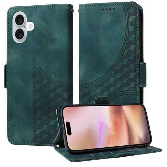 For iPhone 16 Plus Embossed Rhombus Starry Leather Phone Case(Green) - More iPhone Cases by buy2fix | Online Shopping UK | buy2fix