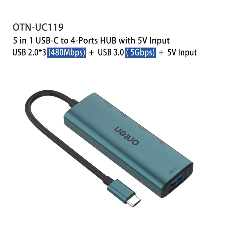 Onten UC119 5 in 1 USB-C / Type-C to USB 4-Ports USB HUB with 5V Input - USB HUB by Onten | Online Shopping UK | buy2fix