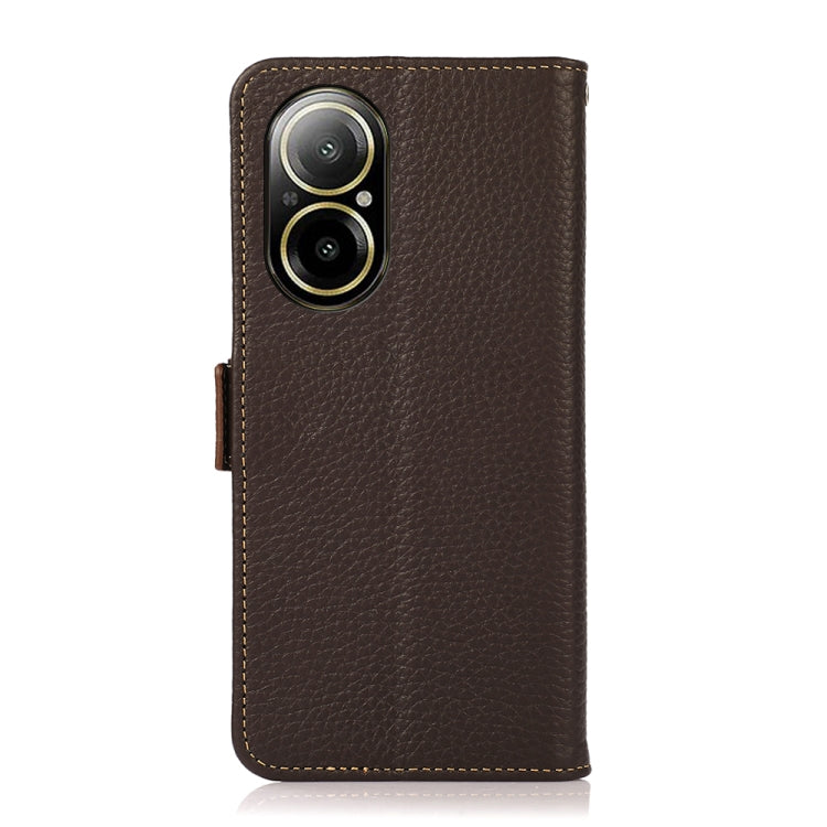 For Realme C67 4G KHAZNEH Side-Magnetic Litchi Genuine Leather RFID Phone Case(Brown) - C67 Cases by buy2fix | Online Shopping UK | buy2fix
