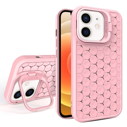 For iPhone 12 Honeycomb Radiating Lens Holder Magsafe Phone Case(Pink) - iPhone 12 / 12 Pro Cases by buy2fix | Online Shopping UK | buy2fix