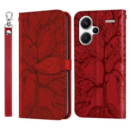 For Xiaomi Redmi Note 13 Pro+ Life Tree Embossing Pattern Leather Phone Case(Red) - Note 13 Pro+ Cases by buy2fix | Online Shopping UK | buy2fix