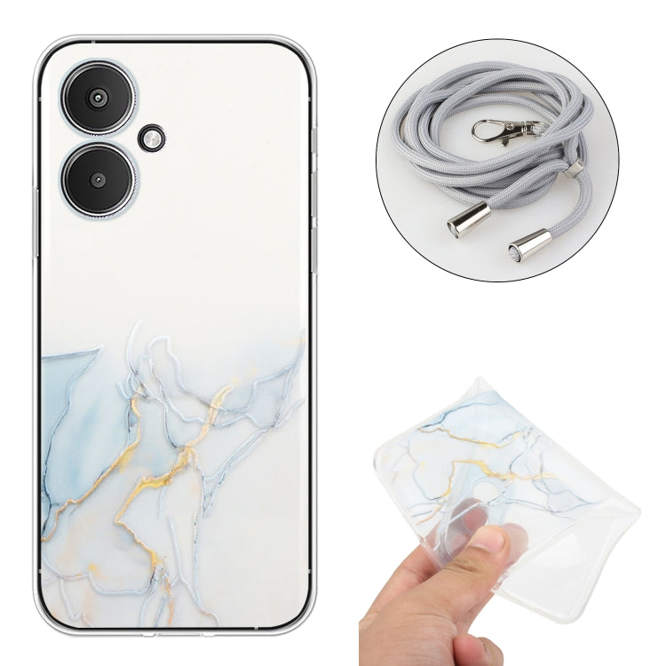 For Xiaomi Redmi 13C 5G / Poco M6 / Redmi 13R Hollow Marble Pattern TPU Phone Case with Neck Strap Rope(Grey) - 13R Cases by buy2fix | Online Shopping UK | buy2fix