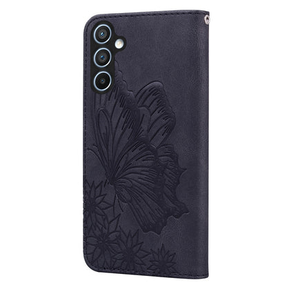 For Samsung Galaxy A55 5G Retro Skin Feel Butterflies Embossing Horizontal Flip Leather Phone Case(Black) - Galaxy Phone Cases by buy2fix | Online Shopping UK | buy2fix