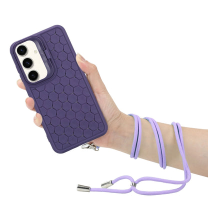 For Samsung Galaxy S24+ 5G Honeycomb Radiating Lens Holder Magsafe Phone Case with Lanyard(Purple) - Galaxy S24+ 5G Cases by buy2fix | Online Shopping UK | buy2fix