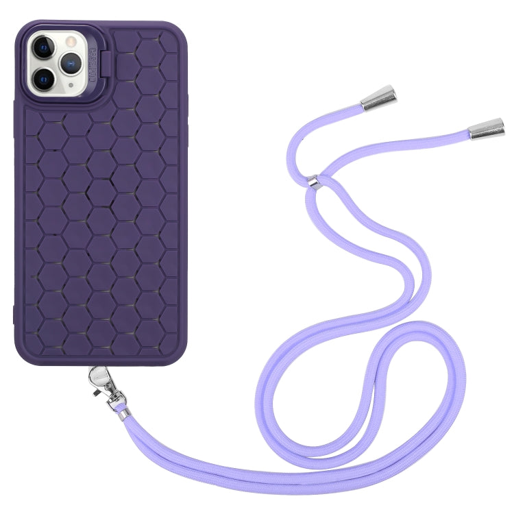 For iPhone 13 Pro Honeycomb Radiating Lens Holder Magsafe Phone Case with Lanyard(Purple) - iPhone 13 Pro Cases by buy2fix | Online Shopping UK | buy2fix