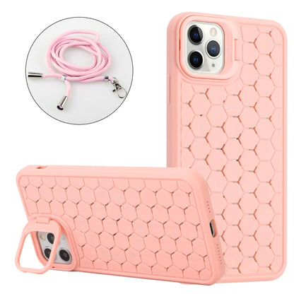 For iPhone 16 Pro Max Honeycomb Radiating Lens Holder Magsafe Phone Case with Lanyard(Pink) - iPhone 16 Pro Max Cases by buy2fix | Online Shopping UK | buy2fix