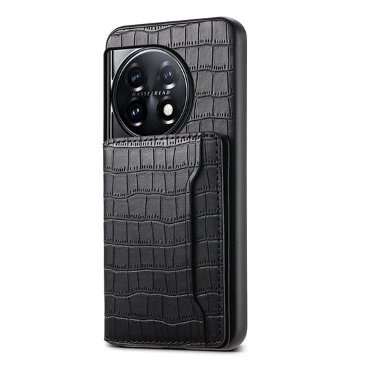 For OnePlus 11 Crocodile Texture Card Bag Design Full Coverage Phone Case(Black) - OnePlus Cases by buy2fix | Online Shopping UK | buy2fix