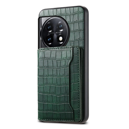 For OnePlus 11 Crocodile Texture Card Bag Design Full Coverage Phone Case(Green) - OnePlus Cases by buy2fix | Online Shopping UK | buy2fix