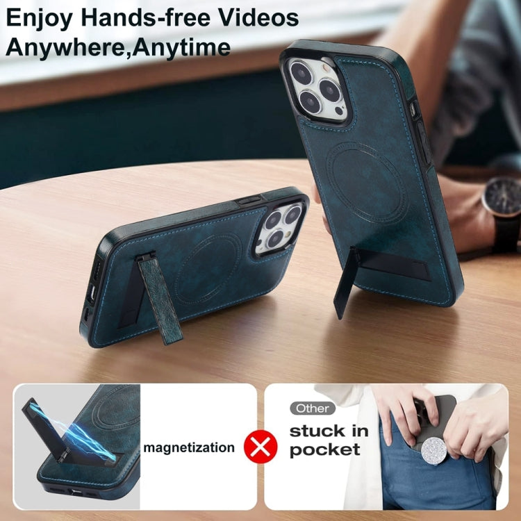 For iPhone 13 Pro Max Retro Leather Invisible Stand MagSafe Phone Case(Blue) - iPhone 13 Pro Max Cases by buy2fix | Online Shopping UK | buy2fix