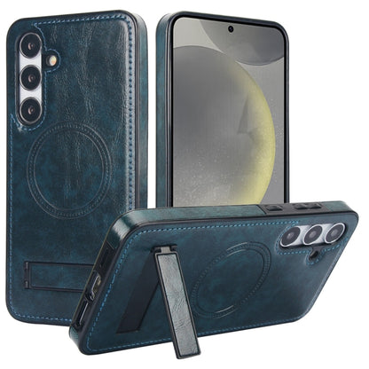 For Samsung Galaxy S24+ 5G Retro Leather Invisible Stand MagSafe Phone Case(Blue) - Galaxy S24+ 5G Cases by buy2fix | Online Shopping UK | buy2fix