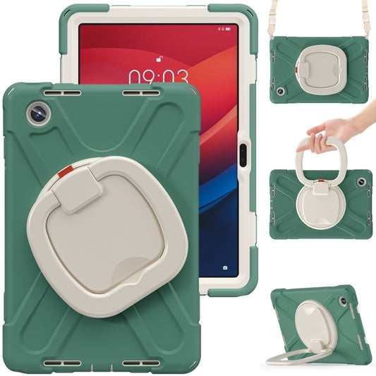 For Lenovo Tab M11 /Xiaomi Pad 11 2024 Silicone Hybrid PC Tablet Case with Holder & Shoulder Strap(Emerald Green) - Lenovo by buy2fix | Online Shopping UK | buy2fix