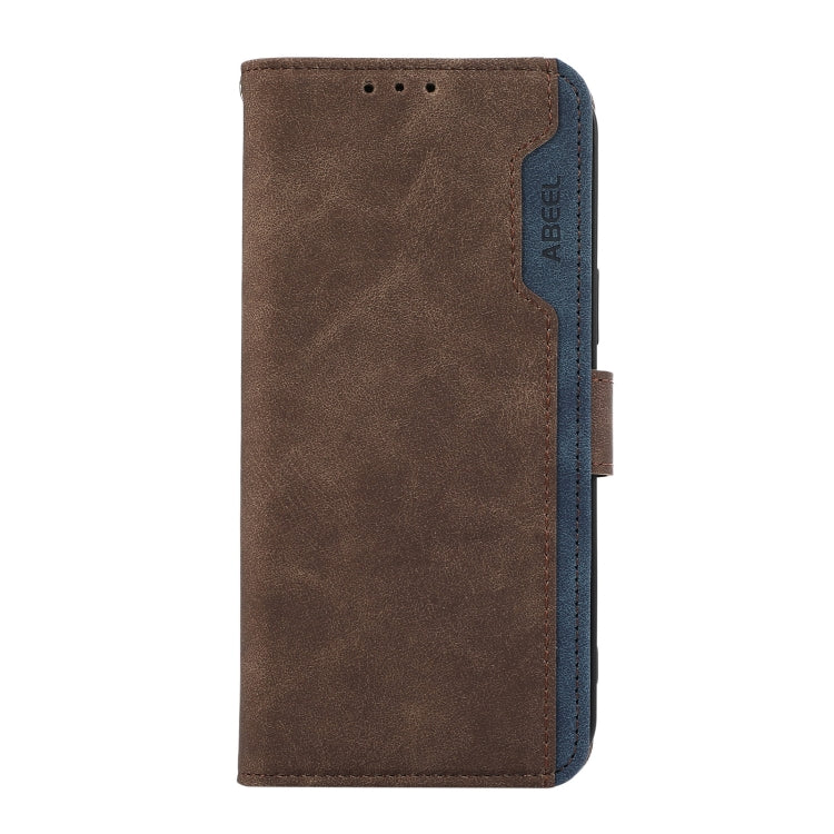 For Samsung Galaxy S22 Ultra 5G ABEEL Color Block Magnetic RFID Leather Phone Case(Brown-Blue) - Galaxy S22 Ultra 5G Cases by buy2fix | Online Shopping UK | buy2fix
