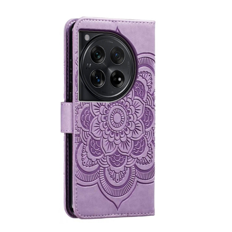 For OnePlus 12 Sun Mandala Embossing Pattern Phone Leather Case(Purple) - OnePlus Cases by buy2fix | Online Shopping UK | buy2fix