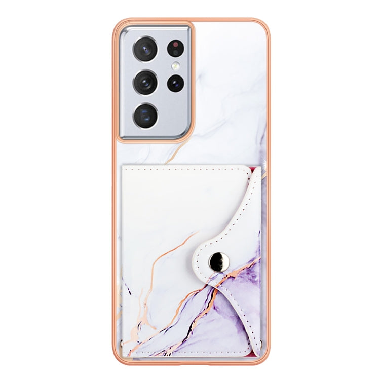 For Samsung Galaxy S21 Ultra 5G Marble Pattern IMD Card Slot Phone Case(White Purple) - Galaxy S21 Ultra 5G Cases by buy2fix | Online Shopping UK | buy2fix