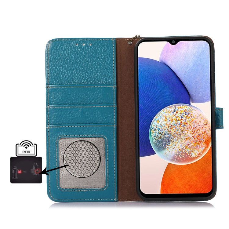 For Google Pixel 9 Pro Genuine Leather Litchi Texture RFID Leather Phone Case(Blue) - Google Cases by buy2fix | Online Shopping UK | buy2fix