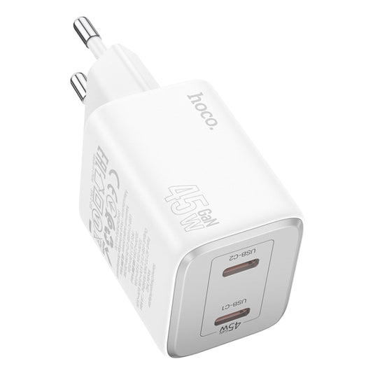 hoco N42 Elogiado PD45W Dual-port Type-C Charger, EU Plug(White) - USB Charger by hoco | Online Shopping UK | buy2fix