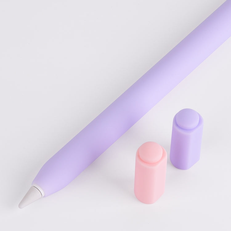 For Apple Pencil (USB-C) Double Cap Contrasting Color Silicone Protective Case(Lavender Grey) - Pencil Accessories by buy2fix | Online Shopping UK | buy2fix