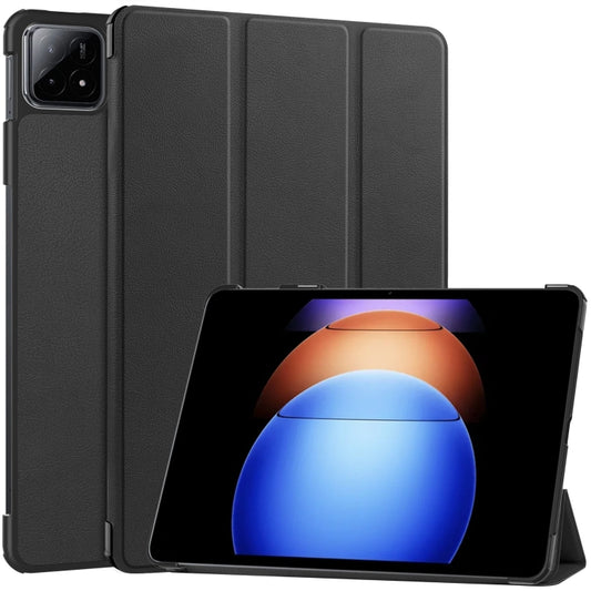 For Xiaomi Pad 6S Pro Custer Pure Color 3-Fold Holder Smart Leather Tablet Case(Black) - More Tablet Cases by buy2fix | Online Shopping UK | buy2fix