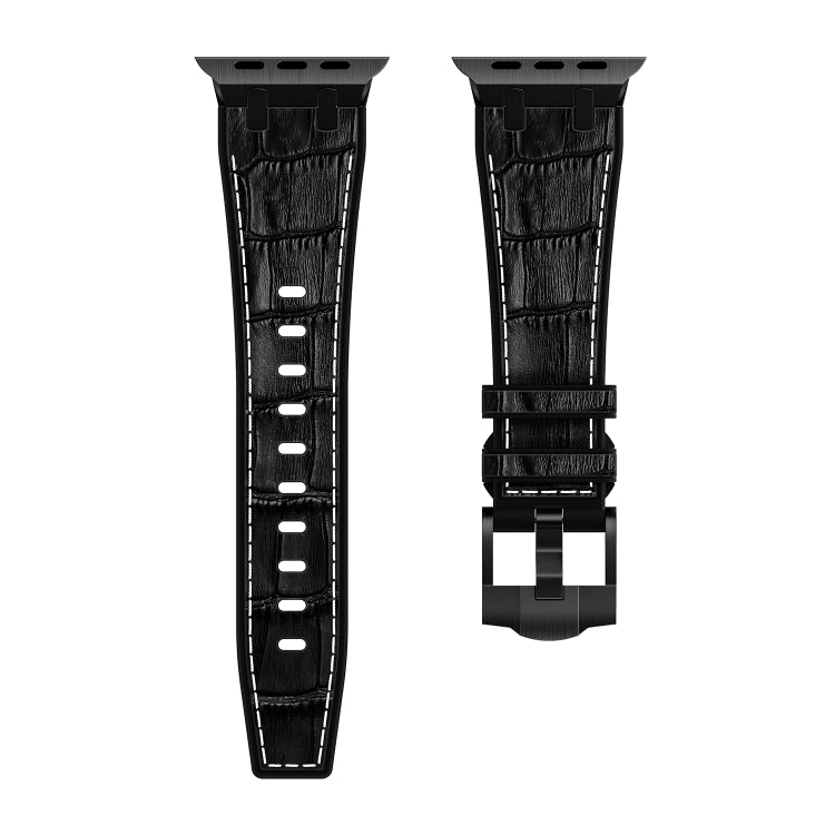 For Apple Watch Series 7 41mm Crocodile Texture Liquid Silicone Watch Band(Black White Black) - Watch Bands by buy2fix | Online Shopping UK | buy2fix