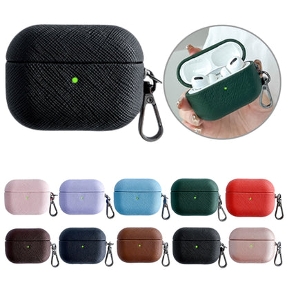 For AirPods Pro 2 Cross Texture PU Leather Bluetooth Earphone Protective Case(Dark Green) - For AirPods Pro 2 by buy2fix | Online Shopping UK | buy2fix