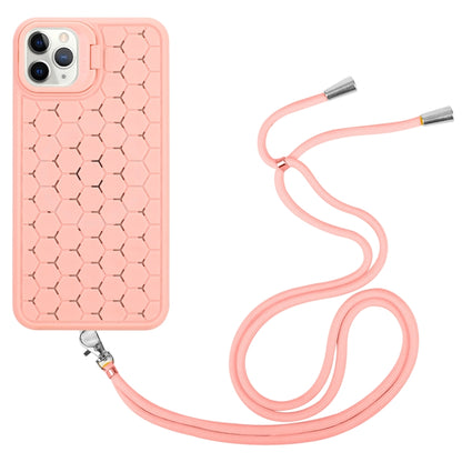 For iPhone 16 Pro Max Honeycomb Radiating Holder TPU Phone Case with Lanyard(Pink) - iPhone 16 Pro Max Cases by buy2fix | Online Shopping UK | buy2fix