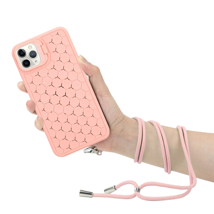 For iPhone 16 Pro Max Honeycomb Radiating Holder TPU Phone Case with Lanyard(Pink) - iPhone 16 Pro Max Cases by buy2fix | Online Shopping UK | buy2fix