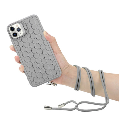 For iPhone 16 Pro Max Honeycomb Radiating Holder TPU Phone Case with Lanyard(Grey) - iPhone 16 Pro Max Cases by buy2fix | Online Shopping UK | buy2fix