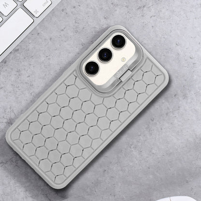 For Samsung Galaxy S23 FE 5G Honeycomb Radiating Lens Holder TPU Phone Case(Grey) - Galaxy S23 FE 5G Cases by buy2fix | Online Shopping UK | buy2fix
