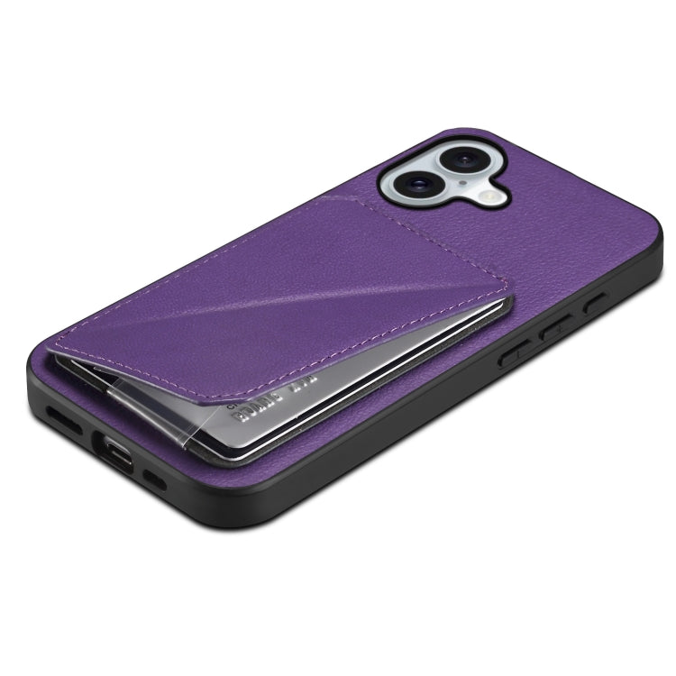 For iPhone 16 D04 Calf Texture Dual Card Slot Holder Phone Case(Purple) - iPhone 16 Cases by buy2fix | Online Shopping UK | buy2fix