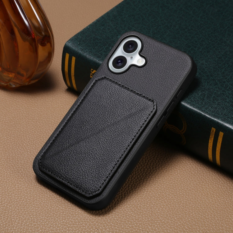 For iPhone 16 Plus D04 Calf Texture Dual Card Slot Holder Phone Case(Black) - iPhone 16 Plus Cases by buy2fix | Online Shopping UK | buy2fix