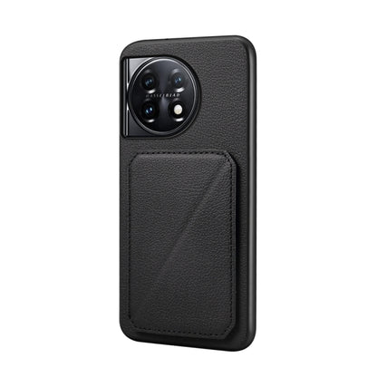 For OnePlus 11 D04 Calf Texture Dual Card Slot Holder Phone Case(Black) - OnePlus Cases by buy2fix | Online Shopping UK | buy2fix