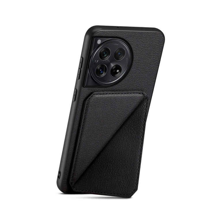 For OnePlus 12 D04 Calf Texture Dual Card Slot Holder Phone Case(Black) - OnePlus Cases by buy2fix | Online Shopping UK | buy2fix