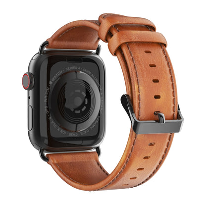 For Apple Watch SE 2023 44mm DUX DUCIS Business Genuine Leather Watch Strap(Khaki) - Watch Bands by DUX DUCIS | Online Shopping UK | buy2fix