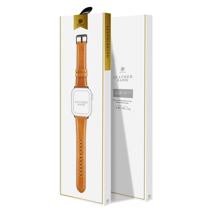 For Apple Watch Series 9 45mm DUX DUCIS Business Genuine Leather Watch Strap(Khaki) - Watch Bands by DUX DUCIS | Online Shopping UK | buy2fix