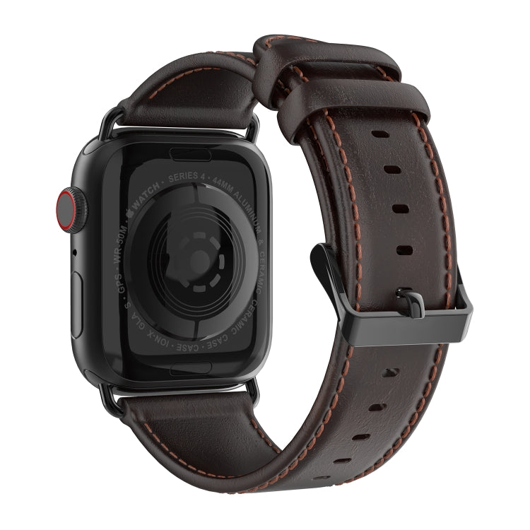 For Apple Watch SE 2022 40mm DUX DUCIS Business Genuine Leather Watch Strap(Coffee) - Watch Bands by DUX DUCIS | Online Shopping UK | buy2fix