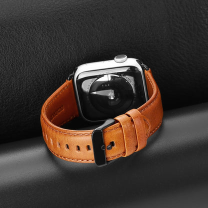 For Apple Watch SE 2022 44mm DUX DUCIS Business Genuine Leather Watch Strap(Khaki) - Watch Bands by DUX DUCIS | Online Shopping UK | buy2fix