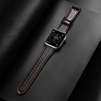 For Apple Watch Series 7 41mm DUX DUCIS Business Genuine Leather Watch Strap(Coffee) - Watch Bands by DUX DUCIS | Online Shopping UK | buy2fix