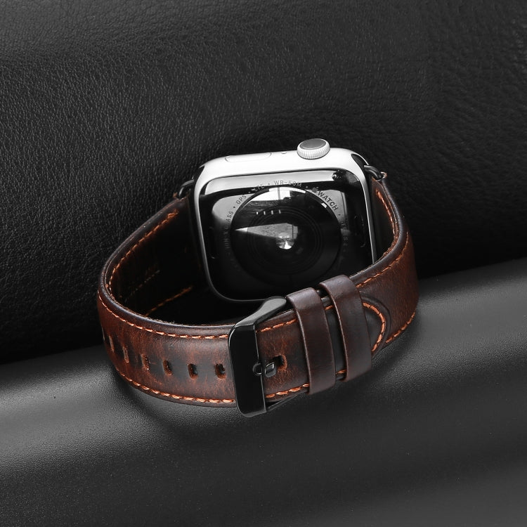 For Apple Watch Series 4 44mm DUX DUCIS Business Genuine Leather Watch Strap(Coffee) - Watch Bands by DUX DUCIS | Online Shopping UK | buy2fix