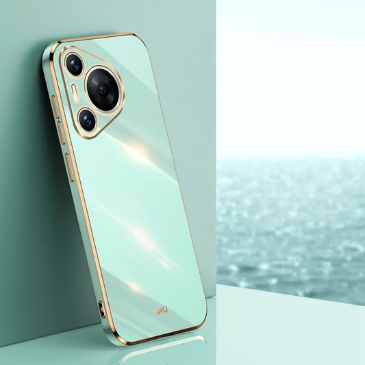 For Huawei Pura 70 XINLI Straight 6D Plating Gold Edge TPU Phone Case(Mint Green) - Huawei Cases by XINLI | Online Shopping UK | buy2fix