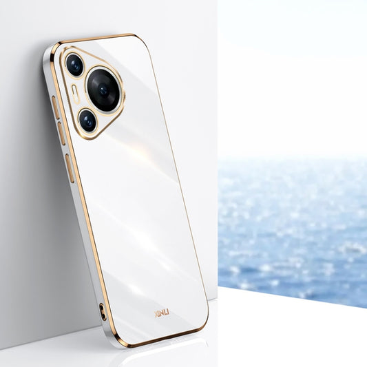 For Huawei Pura 70 XINLI Straight 6D Plating Gold Edge TPU Phone Case(White) - Huawei Cases by XINLI | Online Shopping UK | buy2fix