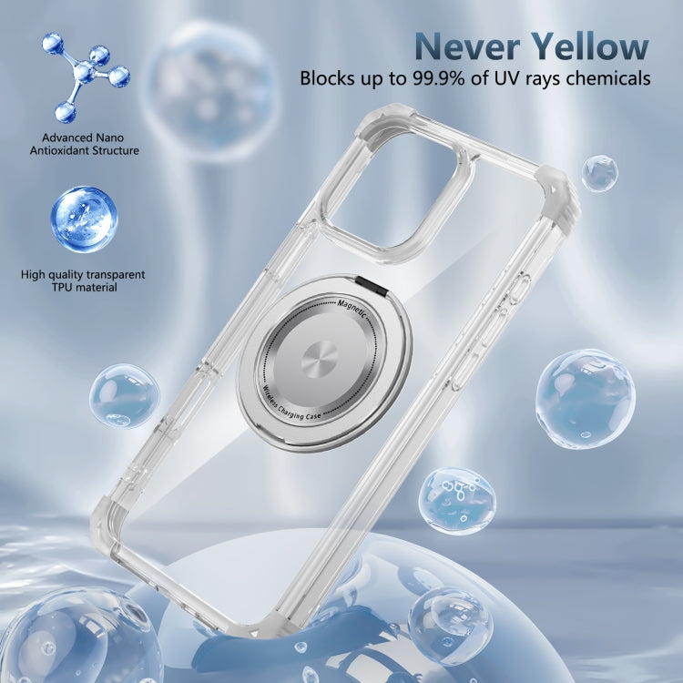 For iPhone 16 Pro Max Gold Shield CD Pattern MagSafe Magnetic Phone Case with Rotating Stand(Transparent) - iPhone 16 Pro Max Cases by buy2fix | Online Shopping UK | buy2fix