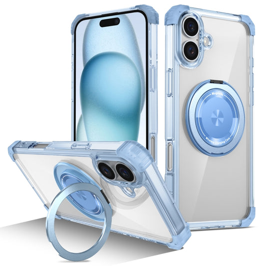 For iPhone 16 Plus Gold Shield CD Pattern MagSafe Magnetic Phone Case with Rotating Stand(Transparent Blue) - iPhone 16 Plus Cases by buy2fix | Online Shopping UK | buy2fix