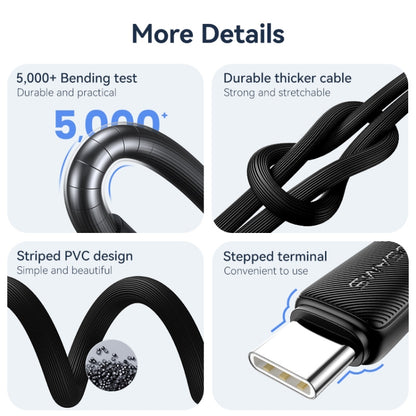 USAMS US-SJ698 USB to USB-C / Type-C 3A Striped Fast Charge Data Cable, Length:3m(Black) - USB-C & Type-C Cable by USAMS | Online Shopping UK | buy2fix