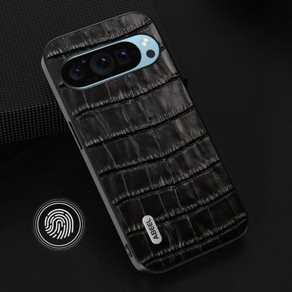 For Google Pixel 9 Pro ABEEL Crocodile Texture Genuine Leather Phone Case(Black) - Google Cases by buy2fix | Online Shopping UK | buy2fix