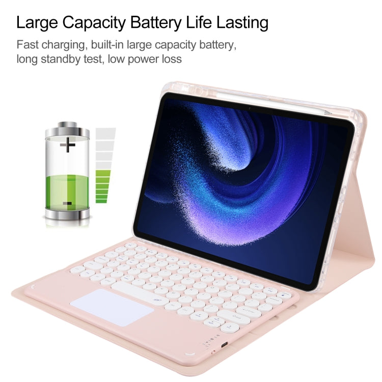 For Xiaomi Pad 6 Round Button Bluetooth Keyboard Rotatable Holder Leather Case with Touchpad(Rose Gold) - Others Keyboard by buy2fix | Online Shopping UK | buy2fix