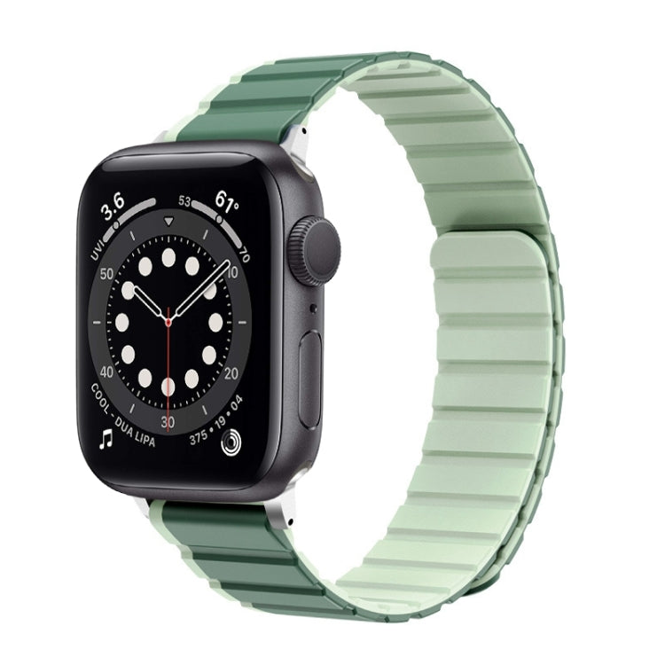 For Apple Watch Series 6 44mm ZGA Two Color Magnetic Silicone Watch Band(Dark Green+Light Green) - Watch Bands by ZGA | Online Shopping UK | buy2fix